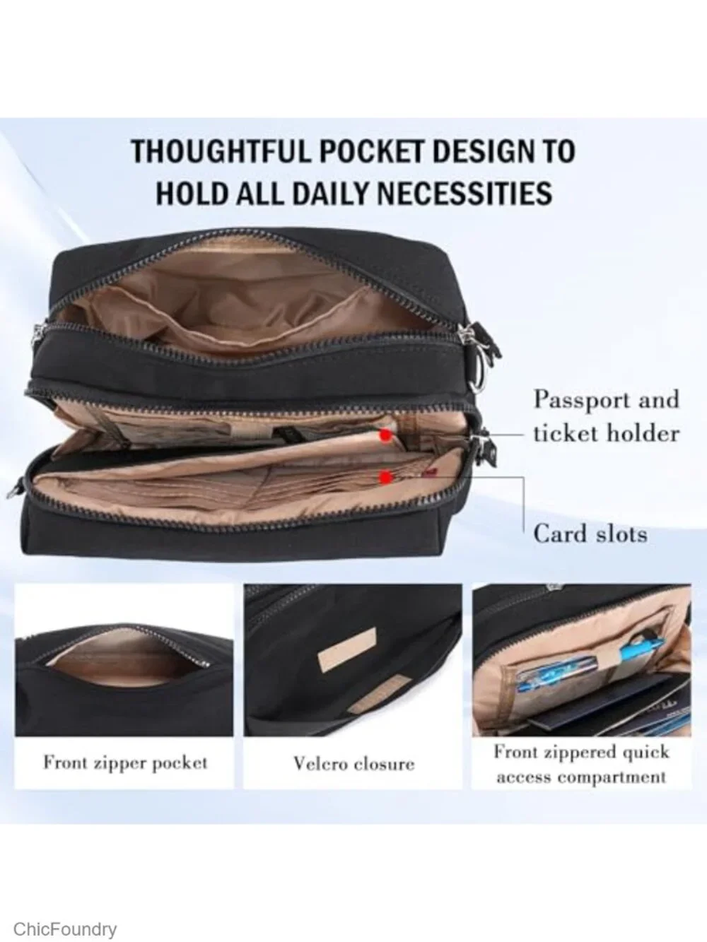Small Nylon Crossbody Bag with RFID Anti Theft, Multi Pockets for Travel